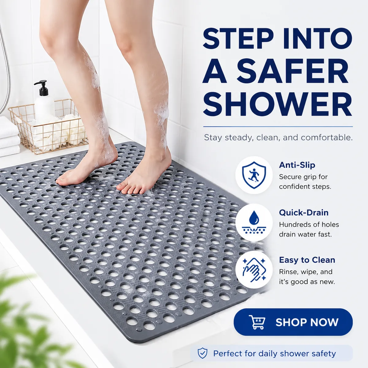 Save 50% This Summer 💧 SafeStep Bathroom Safety Mat - Make Every Shower Feel Safer